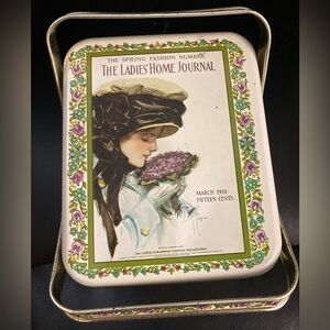 Vintage The Ladies Home Journal Floral Lidded Basket Tin